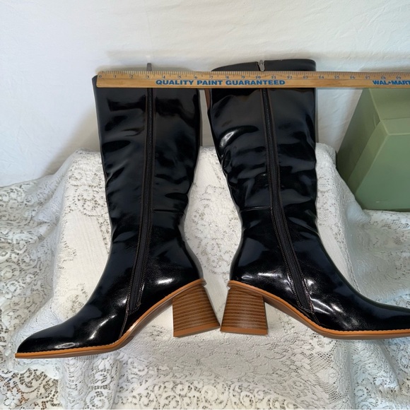 Motimoden pointed toe Knee High Boots chunky Mid Heel zipper Black size 7 - Picture 9 of 16